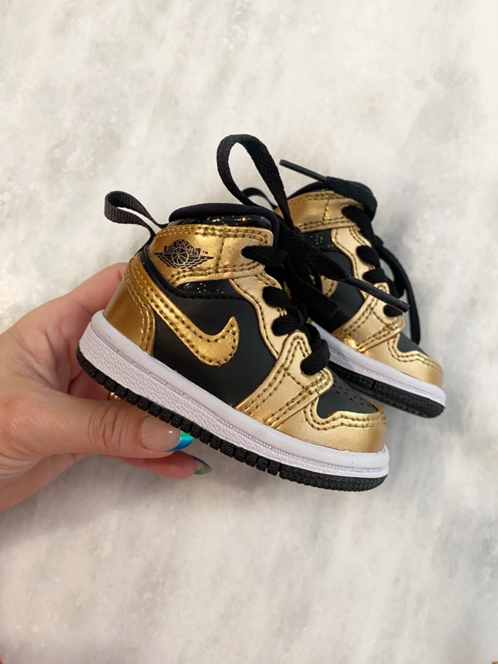 Nike Jordan Toddler 1 Mid SE Metallic Gold Black Infant size 2 NEW! - Picture 7 of 7